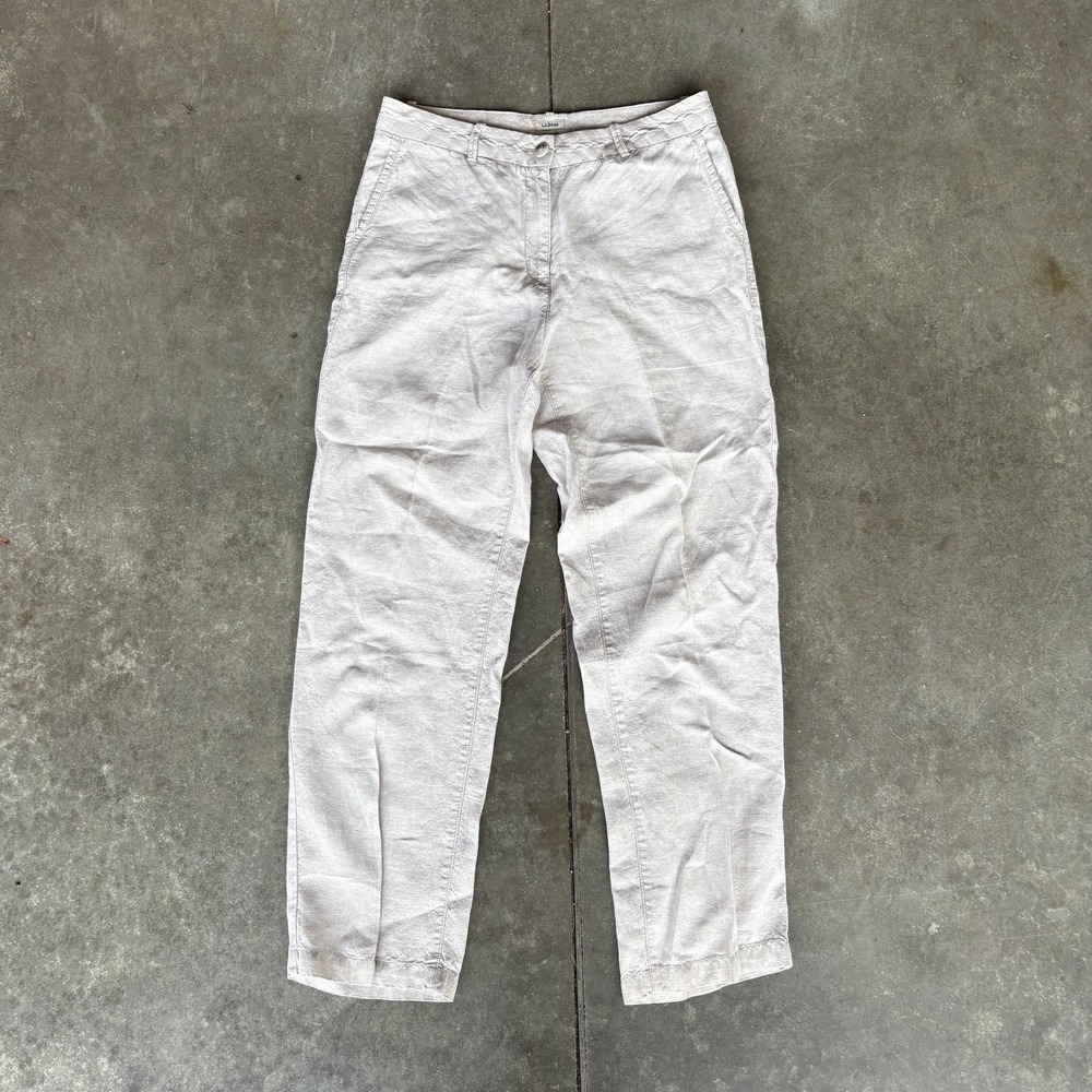 L.L. Bean 100% Linen Pants Women's 8 Khaki Classic Fit Casual Summer Lightweight